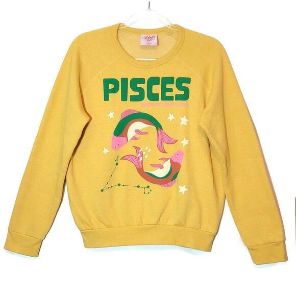 Anthropologie Tops - Anthropologie Midnight Rider The Carolita Zodiac Pisces Sweatshirt Yellow Gold M